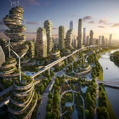 Obraz premium Futuristic Cityscape with Sustainable Architecture.