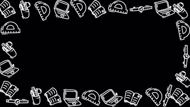 School Supplies Doodle Pattern 4k Transparent Loop Background