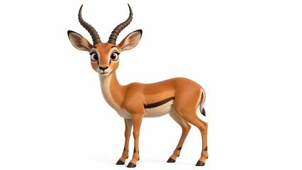 Fototapeta premium Adorable Antelope Cartoon 3D Character Illustration, Cute Gazelle Mascot with Big Eyes on White Background, Stylized Deer Antelope Animal Character Render, Friendly Cartoon Safari Animal Isolated