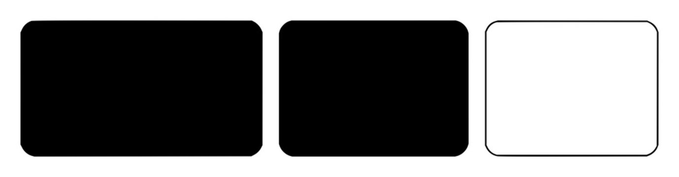 Flashcard icon set with solid black icon on white background depicting a rectangle featuring flashcard, icon, rectangular with black and white