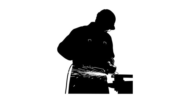 Industrial Worker Silhouette Grinding Metal with Angle Grinder