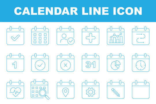 Calendar line icon set vector, schedule, planner and date outline symbols collection, reminder, event and appointment icons, minimal UI design for app, web and productivity interface . Date icon set. 