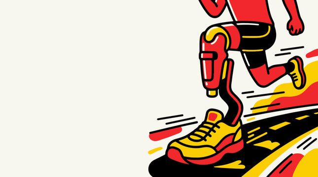 An illustration of a runner with a prosthetic leg, showcasing determination and athletic achievement.
