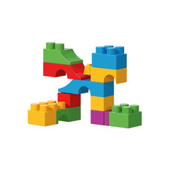 Fototapeta premium Multicolored Toy Building Blocks Construction Isolated on White