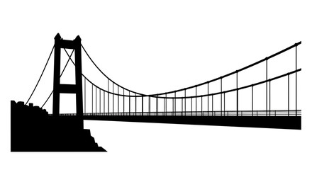 Fototapeta premium Large suspension bridge black silhouette on white background