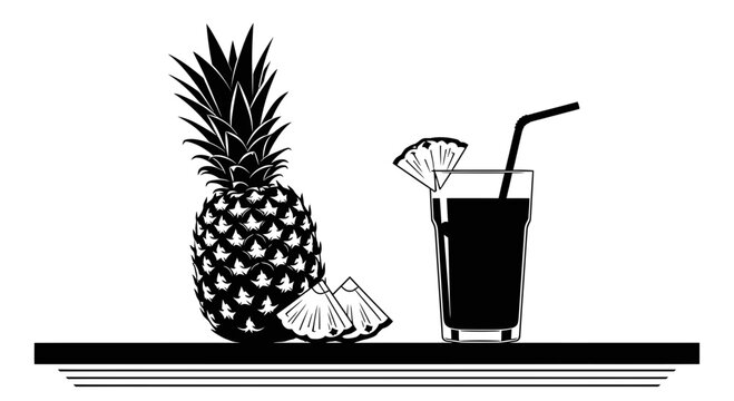 Pineapple Fruit and Fresh Juice Glass Silhouette