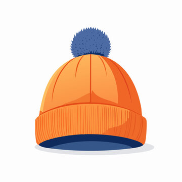 Orange Beanie Hat with Blue Pom Pom