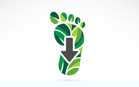 Green footprint icon with down arrow representing environmental sustainability and reduced carbon impact for ecological awareness