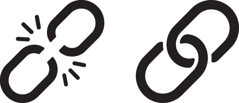 Broken and connected chain link icon vector illustration, hyperlink connection symbol set design