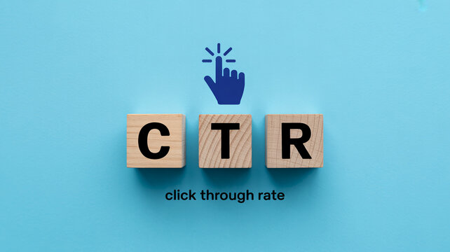 Ctr click through rate marketing concept with wooden blocks and icon