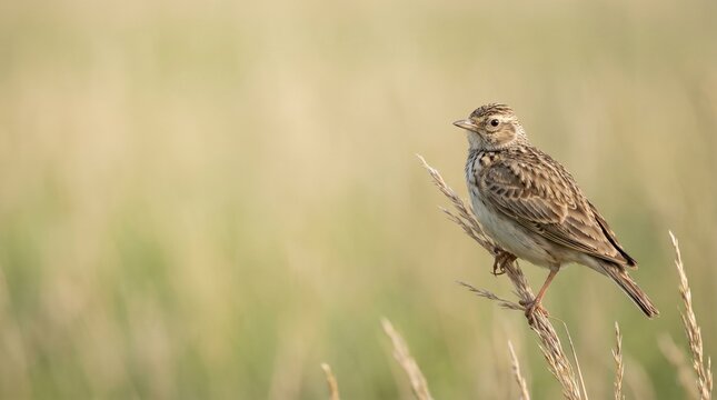 Lark bird on grassland, ultra realistic close-up professional wildlife photography of a lark bird