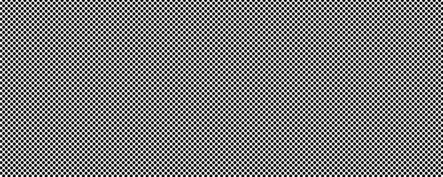 Black circular dots on white background. Mosaic holey print. Perforated metal texture. Peg board, radiator or speaker grill surface with repeated round holes. Vector graphic illustration.Eps10