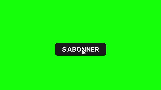 French Subscribe Animation Rectangle Button Green Screen 4K. Features red and dark rectangular-style buttons transitioning to "Subscribed" with a notification bell click.