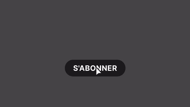 French Subscribe Button Animation Rounded UI Alpha Channel 4K. Bundle features two rounded button designs in red and black colors with notification bell interaction and clicking animation.