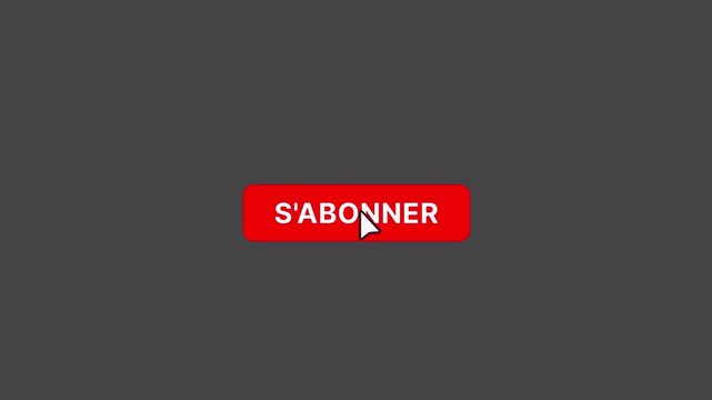 French Subscribe Button Animation Rectangle Style Alpha Channel 4K. Includes red and dark rectangular versions with smooth animation from "Subscribe" to "Subscribed" and a bell interaction. 