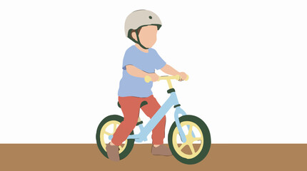 Fototapeta premium Young child with helmet riding a balance bike, cartoon illustration