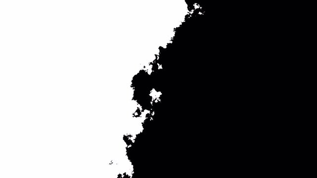 Animated Liquid Ink Splash expansion with alpha channel, Smooth Liquid Ink bloom Alpha Matte for Video Editing. ink spot spreading from center. Video revealer, expanding paint stains on white backdrop
