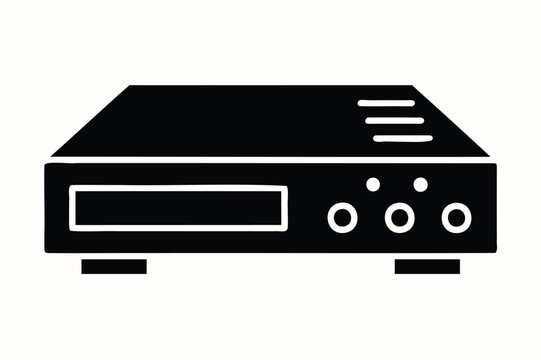 DVR outline icon, Black and White DVR Unit Front View Vector Silhouette