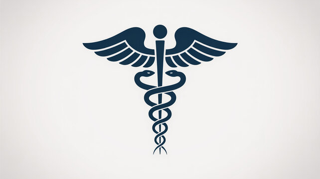 A professional gold caduceus medical symbol featuring a winged staff and twin snakes isolated on a white background as a vector icon for healthcare, pharmacy, and emergency hospital signage