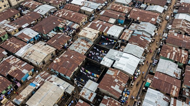Aerial View of Dense Residential Zinc Rooftops in Ibadan Nigeria