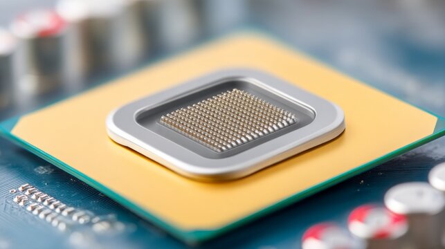 Close-up of Central Processing Unit (CPU) on Computer Circuit Board