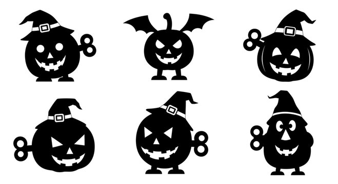 Halloween Wind Up Pumpkin Silhouettes with Witch Hats
