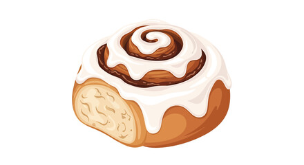 Freshly baked cinnamon roll with white sugar icing isolated © Empatempat