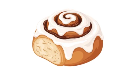 Freshly baked cinnamon roll with white sugar icing isolated © Empatempat