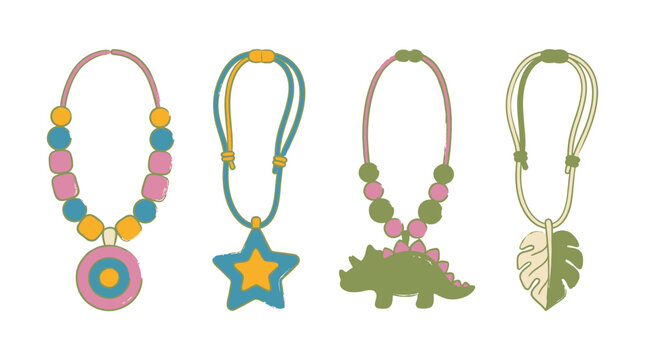 Cute Hand-Drawn Silicone Chewelry Necklace Vector Set for Sensory Processing and Teething Relief