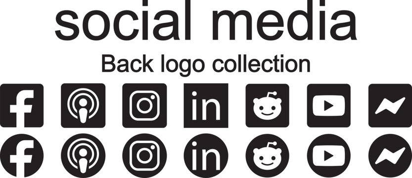Social media logos in black circles, popular social media icons collection, vector button pack 2026. Black and white social media icons collection includes isolated vector logos. Popular social media 