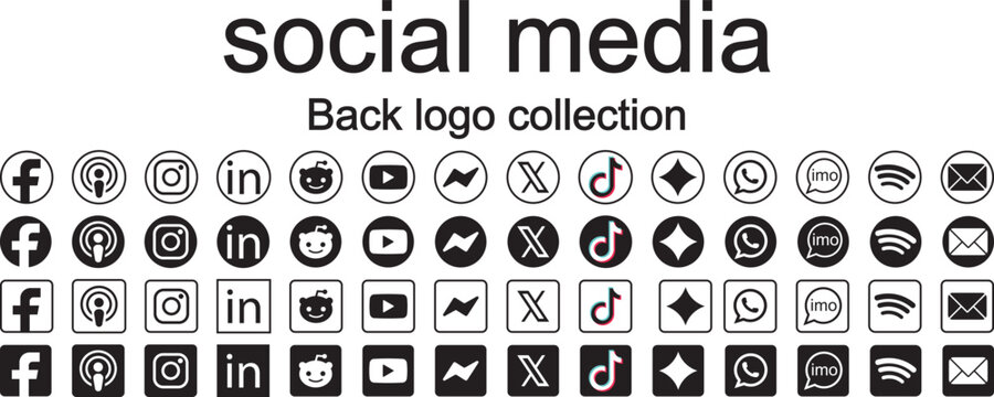 Social media logos in black circles, popular social media icons collection, vector button pack 2026. Black and white social media icons collection includes isolated vector logos. Popular social media 