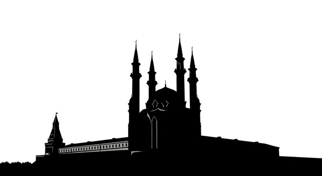 Grand Mosque Silhouette with Minarets and Kremlin Walls