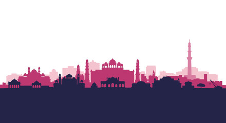 Fototapeta premium Middle Eastern City Skyline Silhouette with Mosques and Minarets