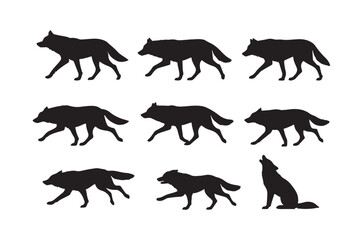 Obraz premium Wolf silhouettes collection black shapes on a white background