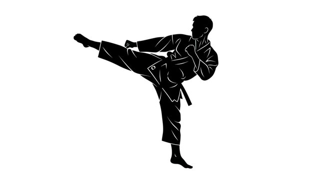 Martial Arts Silhouette: Karateka Performing Dynamic Side Kick