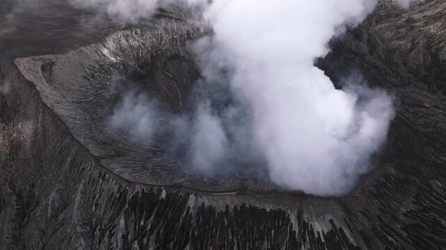 Mount Bromo Volcano Panoramic Aerial View Over Misty Mountains &ndash; Java Island Indonesia