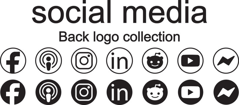Social media logos in black circles, popular social media icons collection, vector button pack 2026. Black and white social media icons collection includes isolated vector logos. Popular social media 