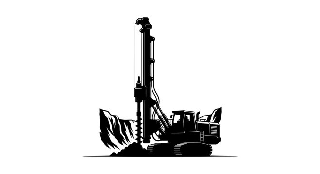 Industrial crawler drilling rig machine in a rocky quarry