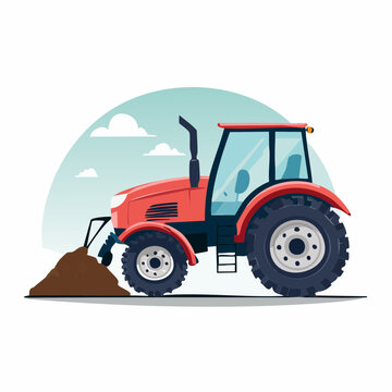 Red tractor moving dirt with a front loader