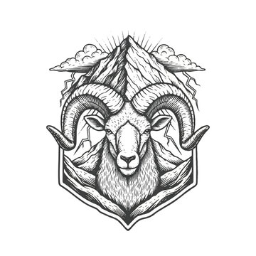 Detailed illustration of a rams head.