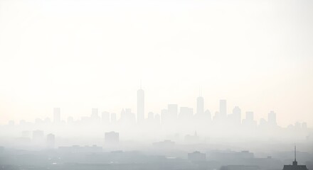 Fototapeta premium Near White Out Smog Conditions City Skyline Barely Visible Extreme Light Pollution Haze