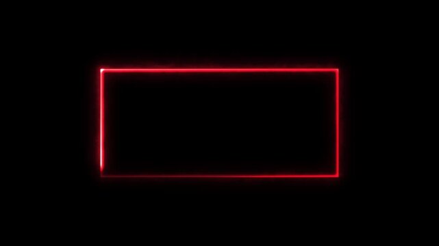 Glowing neon light frame glowing neon frame. glowing neon sign border. Burning neon lights frame box animation seamless loop, alpha channel, Fire line glowing rectangle border 4k video footage.