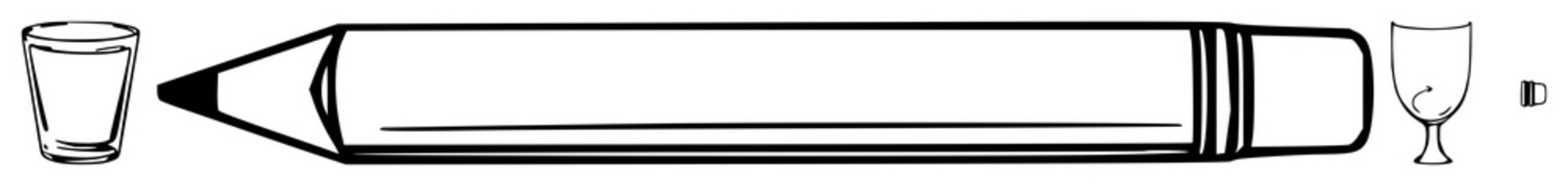 Obraz premium Glass pencil set with minimalist line art style featuring stationery, school supplies, office supplies with drawing and writing tools