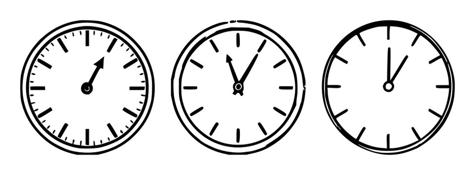Time icon set with black thin line art and modern design featuring clock, watch, deadline with schedule and appointment