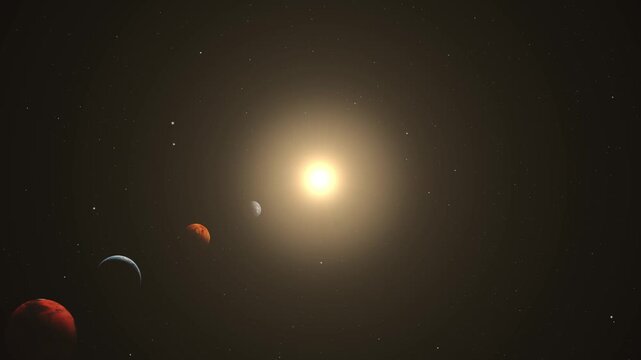 Mercury, Venus, Earth, Mars in the solar system space
