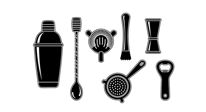 Bar tools and cocktail shaker set.
