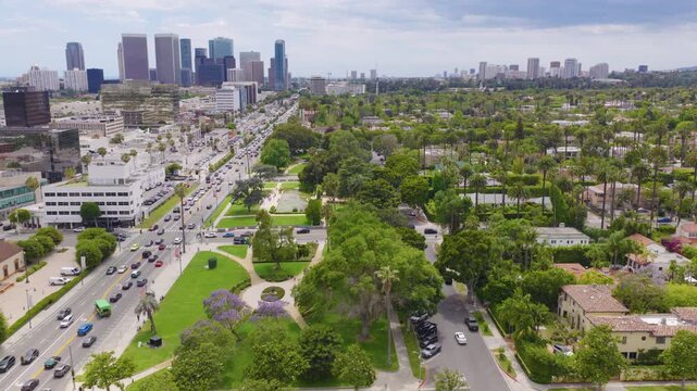 Beverly Hills Aerial View of Park and Century City Skyline