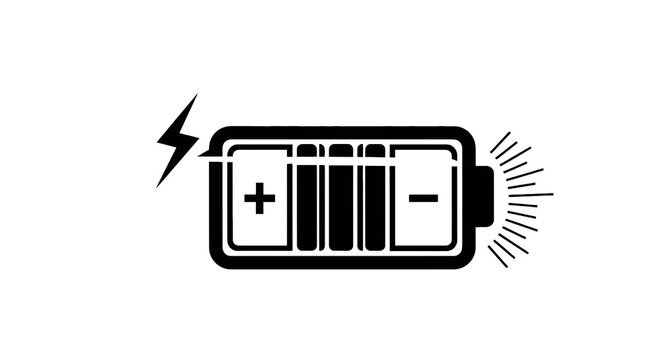 Battery Icon With Lightning Bolt Symbol.
