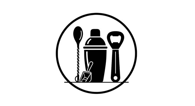 Cocktail shaker and bar tools icon.