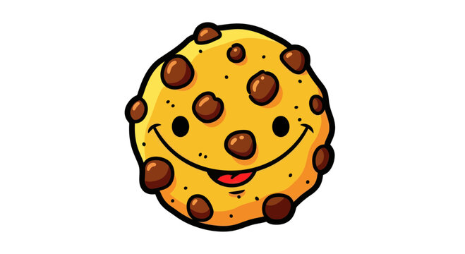 Cute happy chocolate chip cookie character with smiling face, isolated on white background